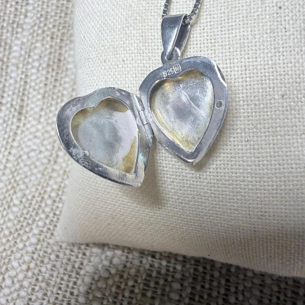 Sterling Silver Plain Blank Smooth Heart Locket Necklace